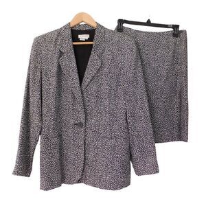 Vintage Talbots Womens Skirt Suit Blazer 2 piece Black White Rayon Lined Size 8